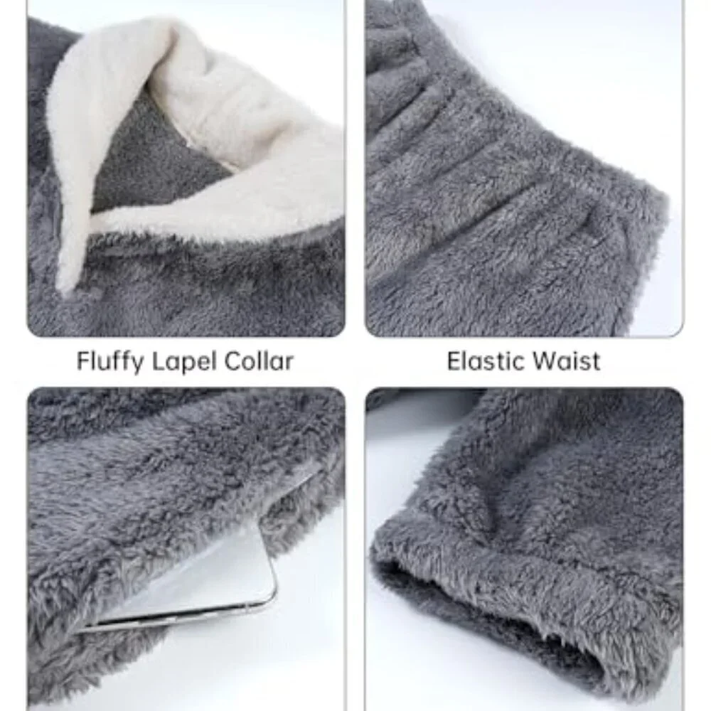 Men's Fluffy Fleece Pajama Set Soft Plush Winter Loungewear Sleepwear Classic